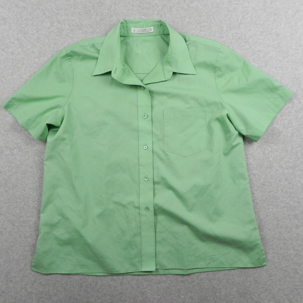Foxcroft Shirt Top Womens 16 Wrinkle Free Collared Button Up Green Short Sleeve‎
